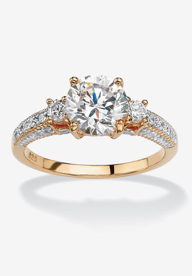 14K Gold Over Sterling Silver Cubic Zirconia 3-Stone Bridal Ring, CUBIC ZIRCONIA, hi-res image number 0