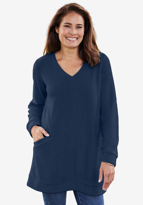 Sherpa Sweatshirt Tunic, HEATHER NAVY, hi-res image number null