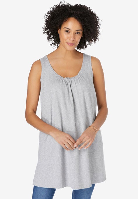 Perfect Sleeveless Shirred U-Neck Tunic, , alternate image number null