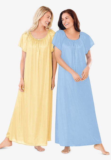 2-Pack Long Silky Gown , BANANA SKY BLUE, hi-res image number null