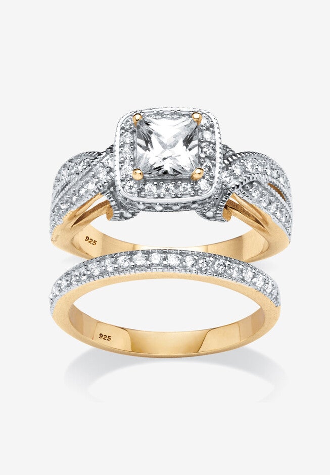 Gold over Silver Bridal Ring Set Cubic Zirconia (1 3/4 cttw TDW), GOLD, hi-res image number null