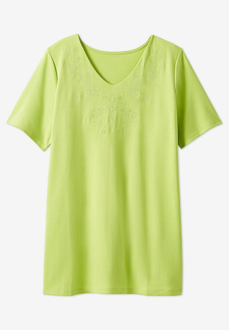 Embroidered V-Neck Tee, , alternate image number null