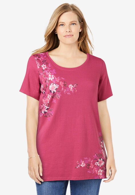 Floral Crewneck Tee, BRIGHT CHERRY LOTUS, hi-res image number null