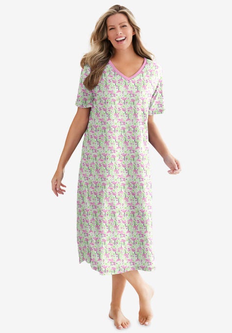 Long Print Sleepshirt , PINK FLAMINGOS, hi-res image number null