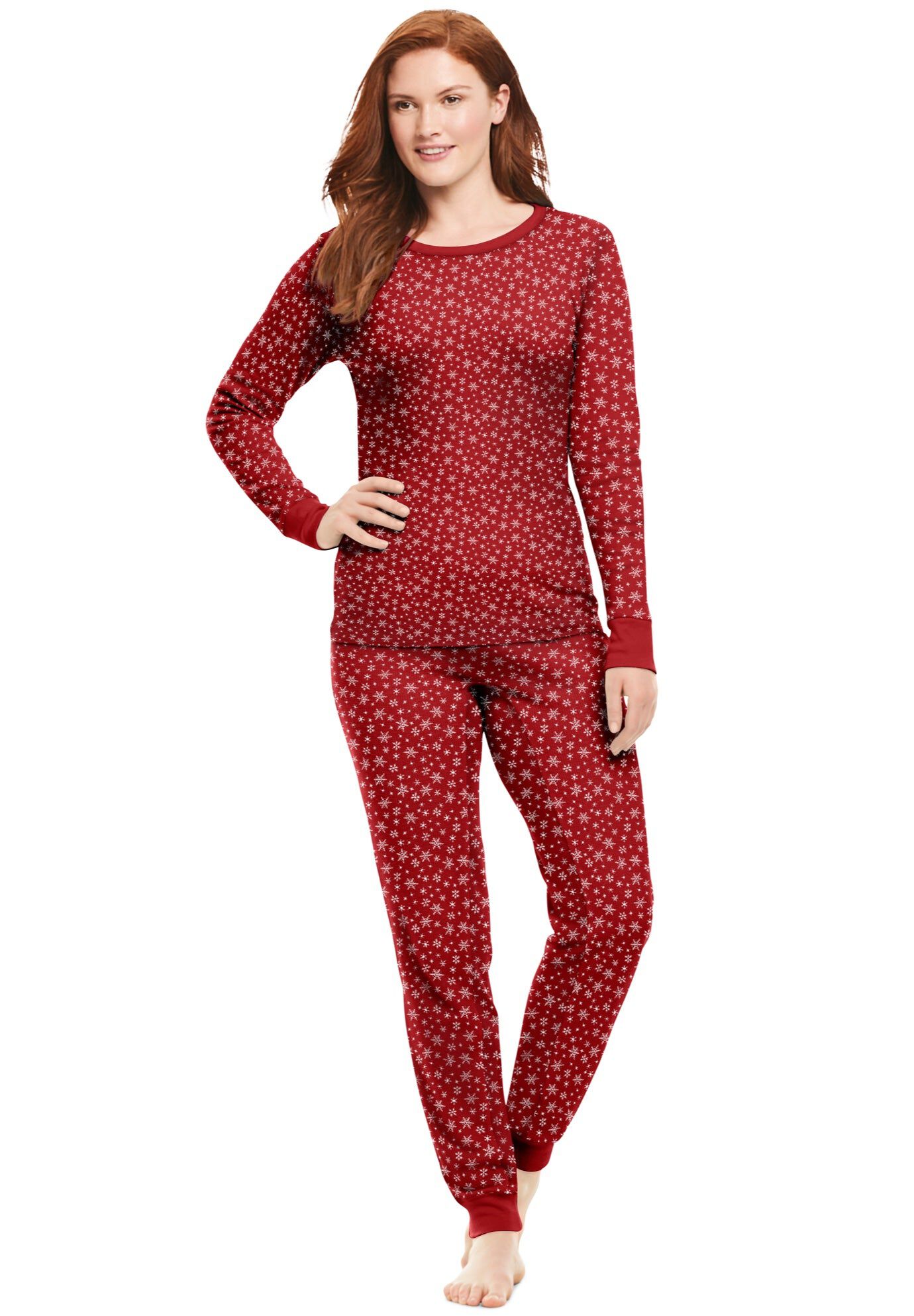 Thermal Crewneck Long-Sleeve Top, CLASSIC RED SNOW FALL, hi-res image number 0