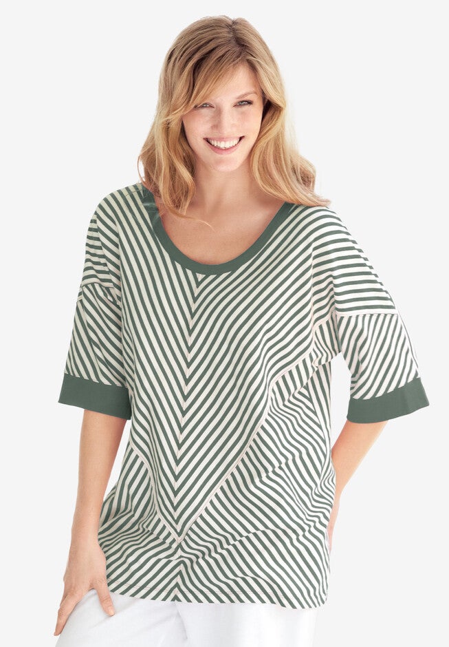 mitred striped scoopneck tee, PINE CLASSIC STRIPE, hi-res image number null