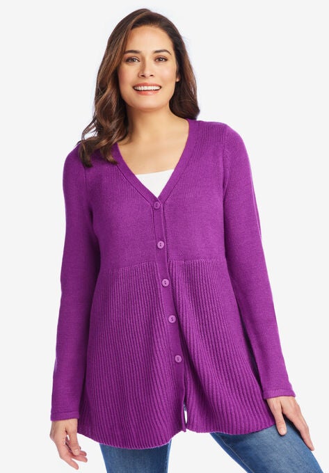 Babydoll Cardigan Sweater., PLUM PURPLE, hi-res image number null