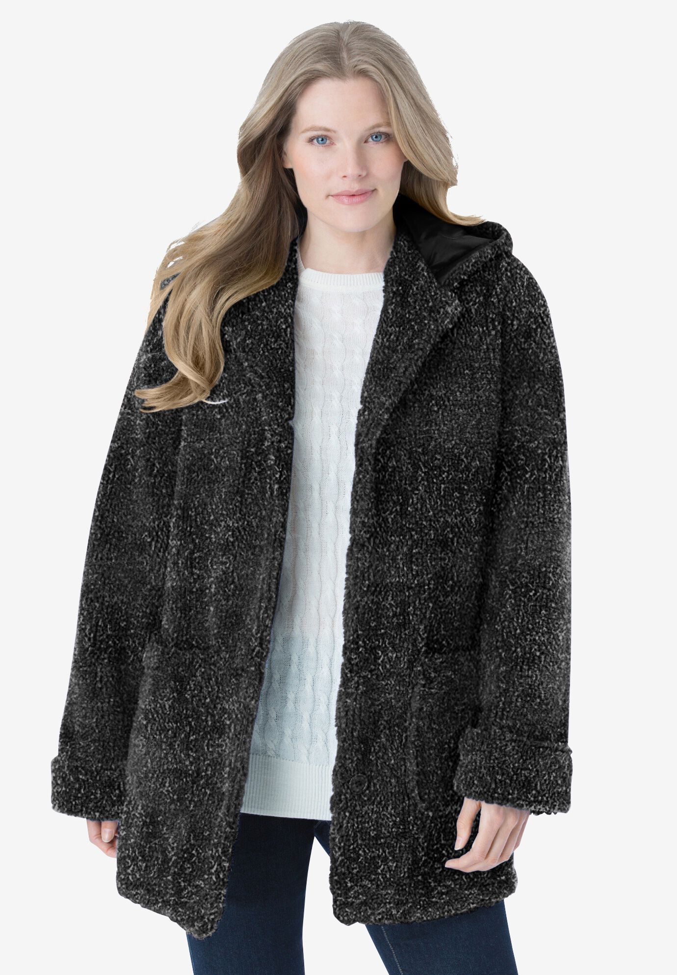 Long berber fleece coat hooded online