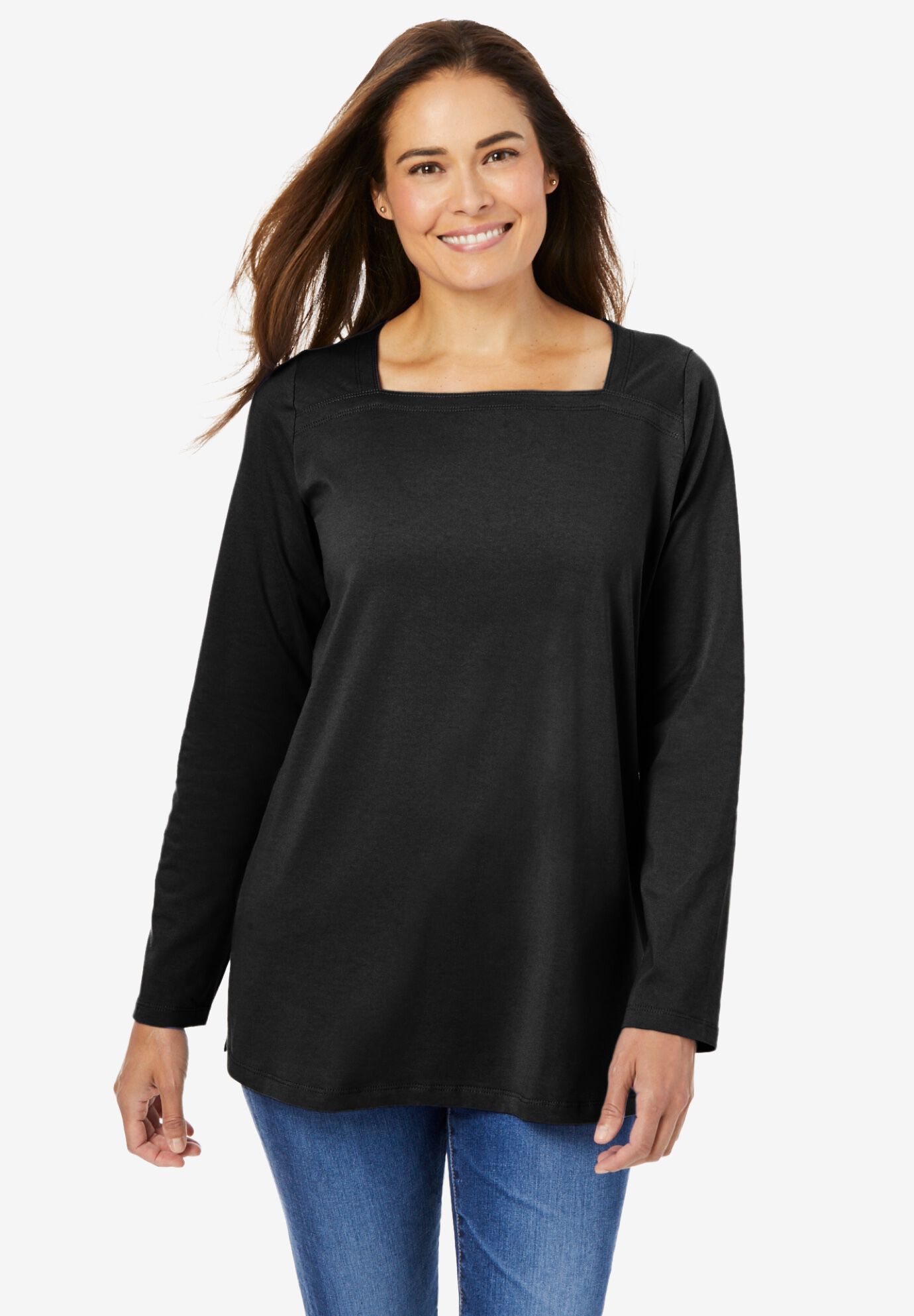 Woman Within Womens Plus Size Lace Bib Washed Thermal Henley Tee