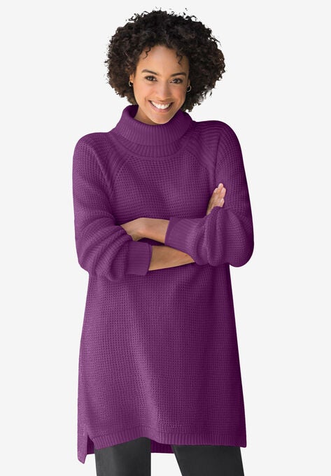 Waffle Knit Turtleneck Sweater, PLUM PURPLE, hi-res image number null