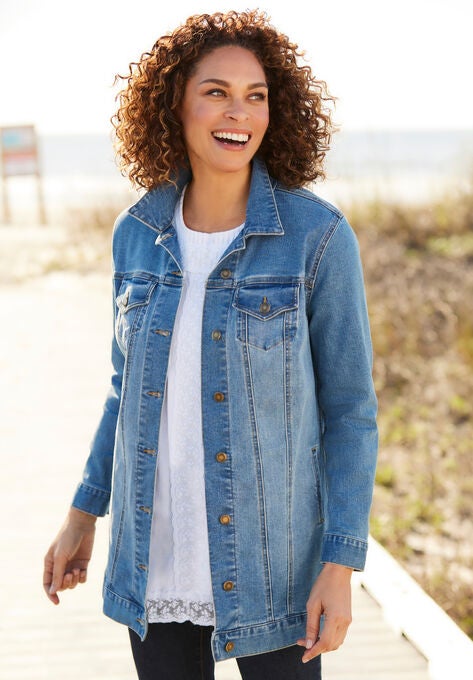 Long Stretch Denim Jacket, , alternate image number null