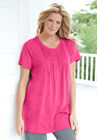 Short-Sleeve Pintucked Henley Tunic, , alternate image number null