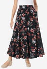 Knit Panel Skirt, BLACK PAINTERLY FLORAL, hi-res image number null