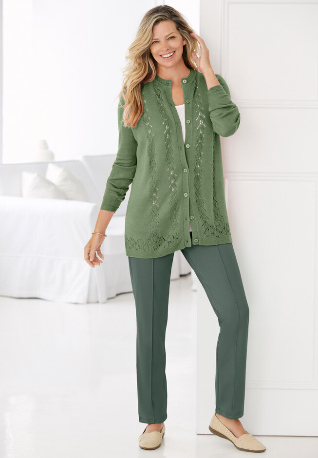 ONLY Embossed Pointelle Knit Sweater in Green