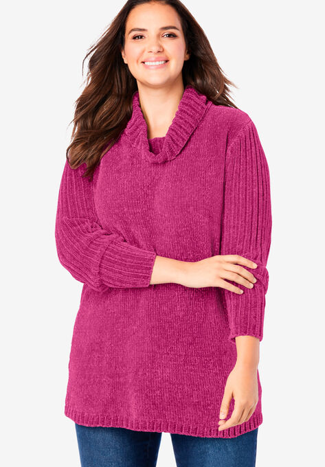 Chenille Cowlneck, RASPBERRY, hi-res image number null
