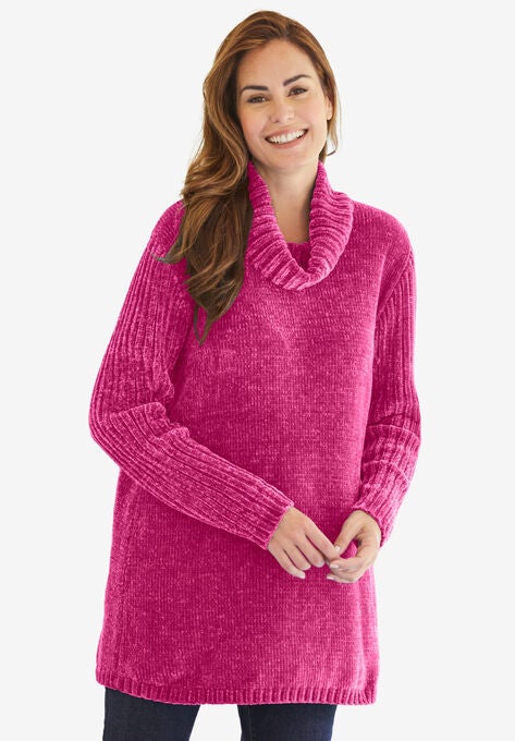 Chenille Cowlneck, RASPBERRY, hi-res image number null