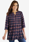 Embroidered Cotton Tunic, NAVY PLAID EYELET EMBROIDERY, hi-res image number null