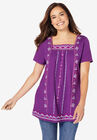 Embroidered Square Neck Tee, PLUM PURPLE MULTI EMBROIDERY, hi-res image number null