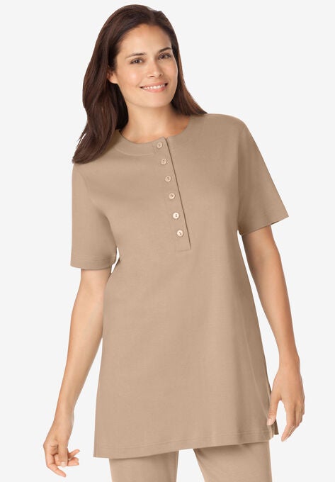 Short sleeve Henley Tunic, NEW KHAKI, hi-res image number null
