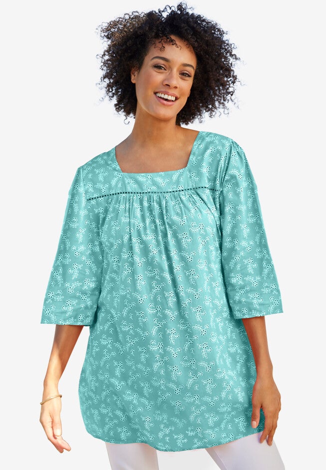 Square-Neck Tunic, AZURE FLORAL, hi-res image number 0