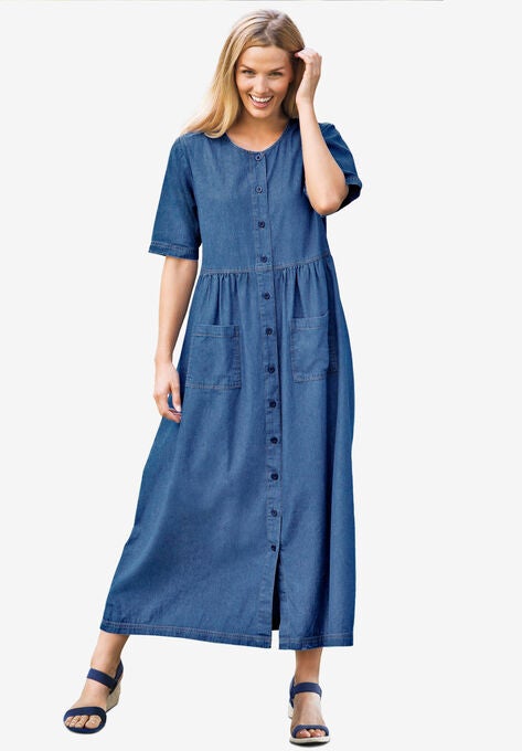 Short-Sleeve Denim Dress, , hi-res image number null