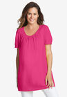Perfect Short-Sleeve Shirred U-Neck Tunic, , alternate image number null