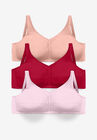 3-Pack Front-Close Cotton Wireless Bra, MULTI PINK ASSORTED, hi-res image number null