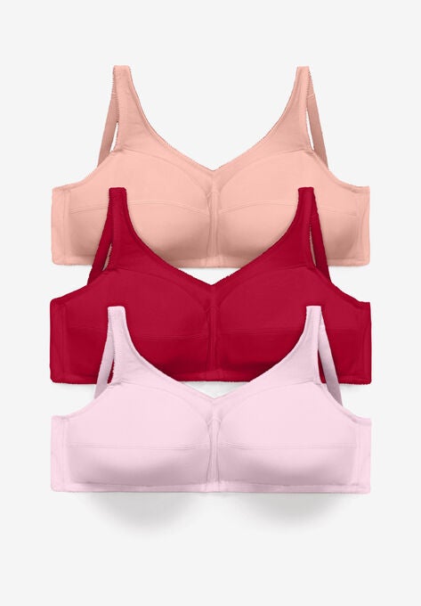 3-Pack Front-Close Cotton Wireless Bra, MULTI PINK ASSORTED, hi-res image number null