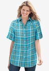 Short Sleeve Button Down Seersucker Shirt, TEAL LOVELY PLAID (YARN-DYE), hi-res image number null