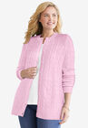 Cotton Cable Knit Cardigan Sweater, PINK, hi-res image number null