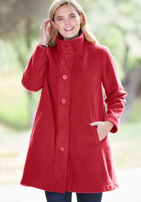 Fleece Swing Funnel-Neck Coat, , alternate image number null
