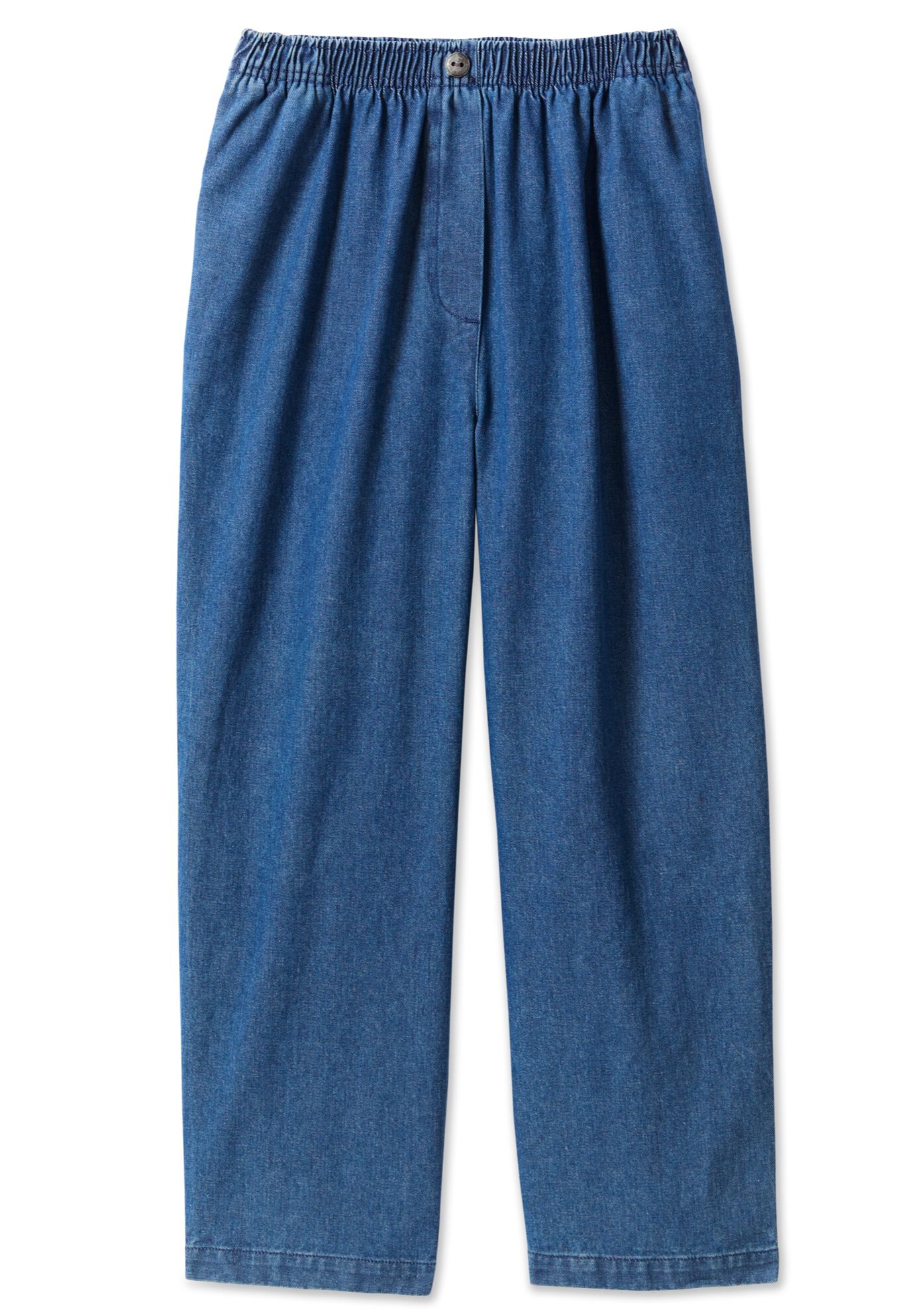 7-Day Elastic-Waist Pull-On Cotton Denim Capri Jeans, , alternate image number 3