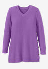 Side Button V-Neck Waffle Knit Sweater, , alternate image number null