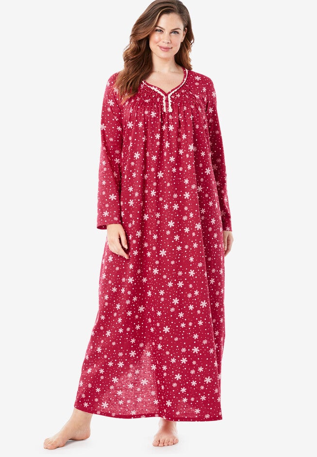 Long Pintucked Sleep Gown by Only Necessities®, CLASSIC RED SNOW, hi-res image number 0