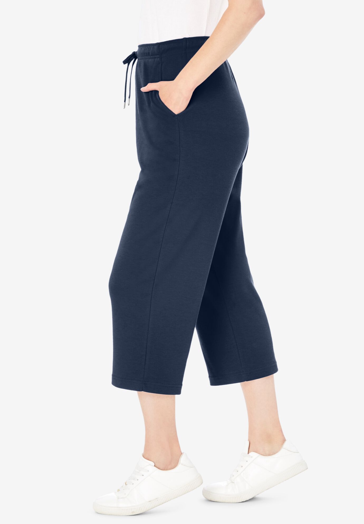 Sport-Knit Pull-On Capri Pants, NAVY, alternate image number 2