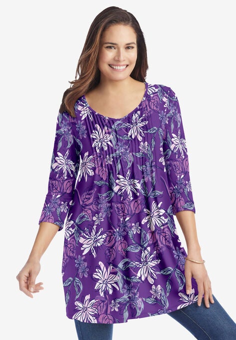 V-Neck Pintucked Tunic, , alternate image number null