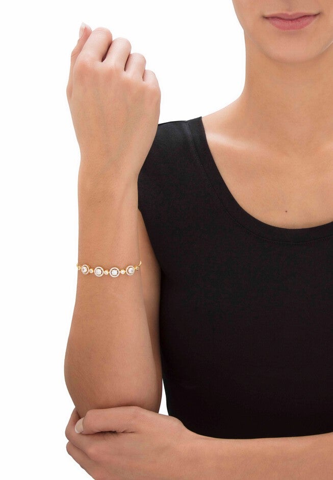 Yellow Gold-Plated Halo Strand Bracelet (8mm), CZ, 9 inches Adjustable, , alternate image number 2