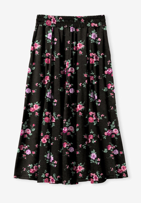 Knit Panel Skirt, BLACK SWEET ROSE DITSY BOUQUET, hi-res image number null