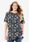 Perfect Printed Short-Sleeve Boatneck Tunic, BLACK BANDANA PAISLEY, hi-res image number null