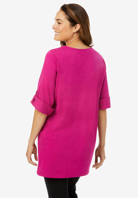 Perfect Roll-Tab-Sleeve Notch-Neck Tunic, , on-hover image number null