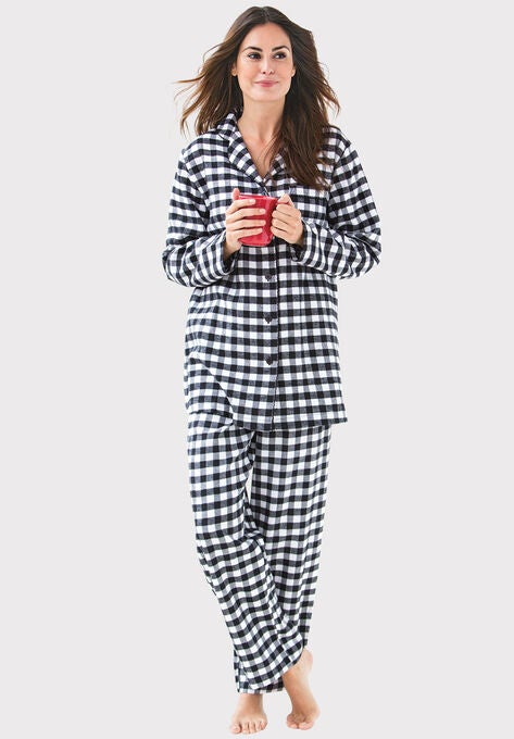Classic Flannel Pajama Set , BLACK WHITE PLAID, hi-res image number null