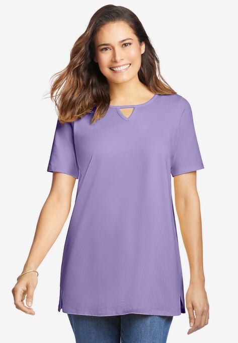 Perfect Printed Short-Sleeve Keyhole Tee, , alternate image number null