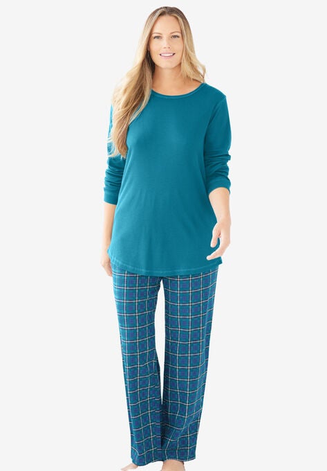 Thermal PJ Set , DEEP TEAL PLAID, hi-res image number null