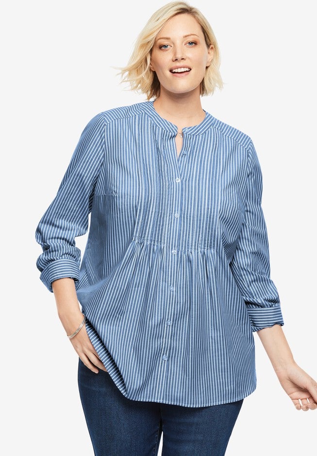 Perfect Pintucked Shirt, FRENCH BLUE STRIPE, hi-res image number null