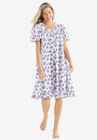 Short Floral Print Cotton Gown, WHITE MULTI BOUQUET, hi-res image number null