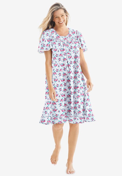 Short Floral Print Cotton Gown, WHITE MULTI BOUQUET, hi-res image number null