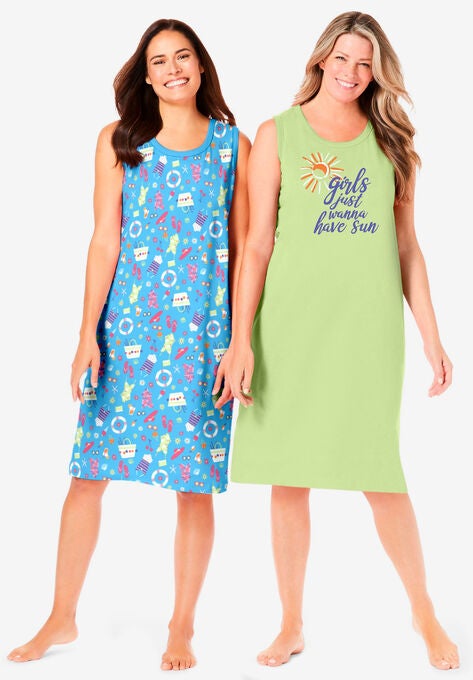 2-Pack Sleeveless Sleepshirt , PASTEL LIME BEACH, hi-res image number null