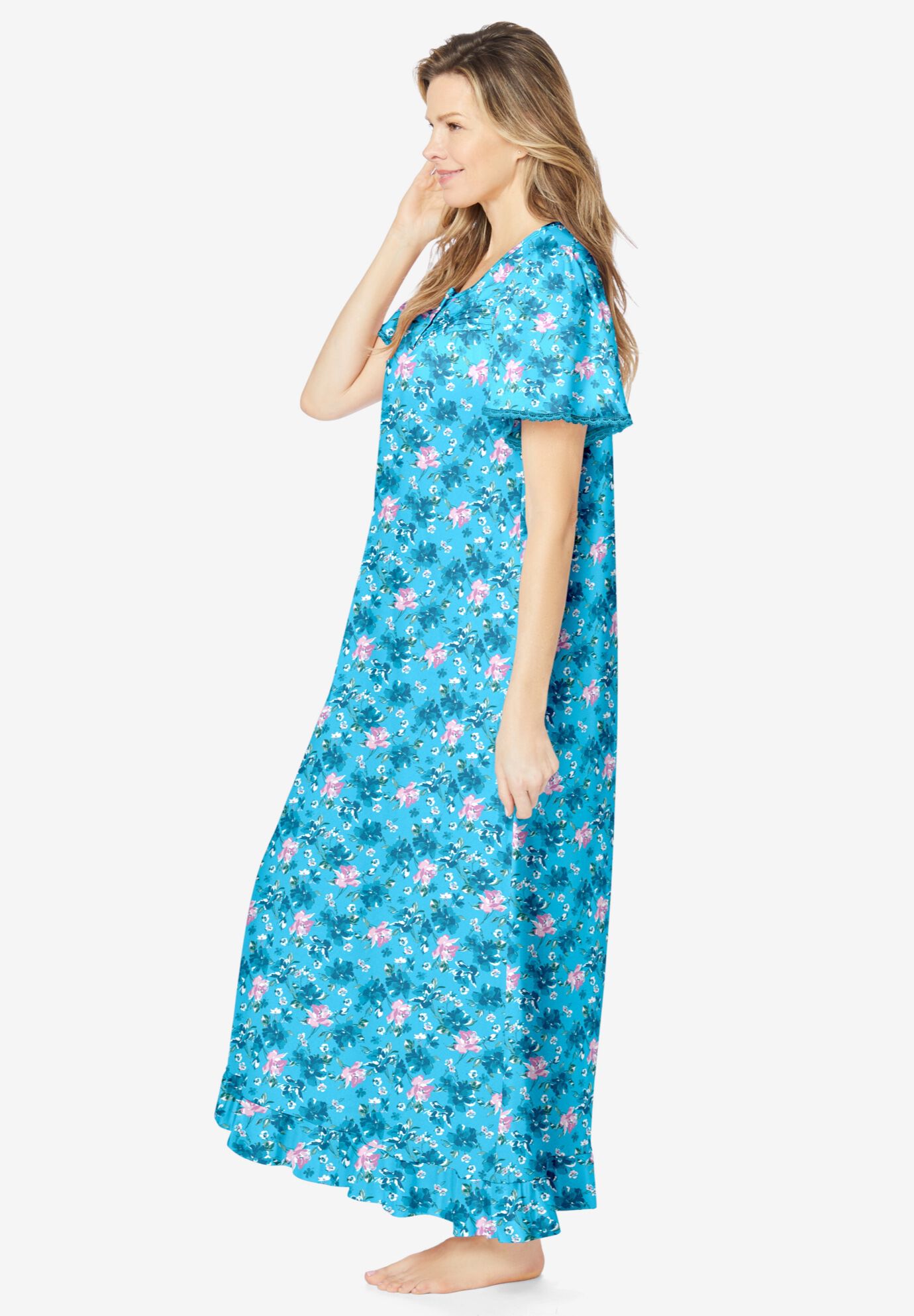 Long Floral Print Cotton Gown, FRENCH BLUE GARDEN, alternate image number 2