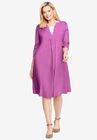 Pleat-Front Tunic Dress With Three-Quarter Sleeves, PRETTY ORCHID, hi-res image number null