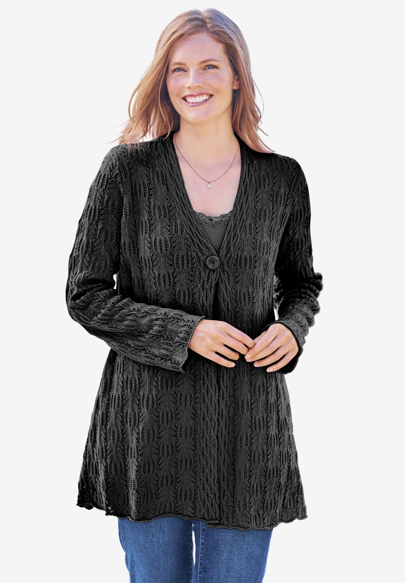 Single Button Pointelle Cardigan 